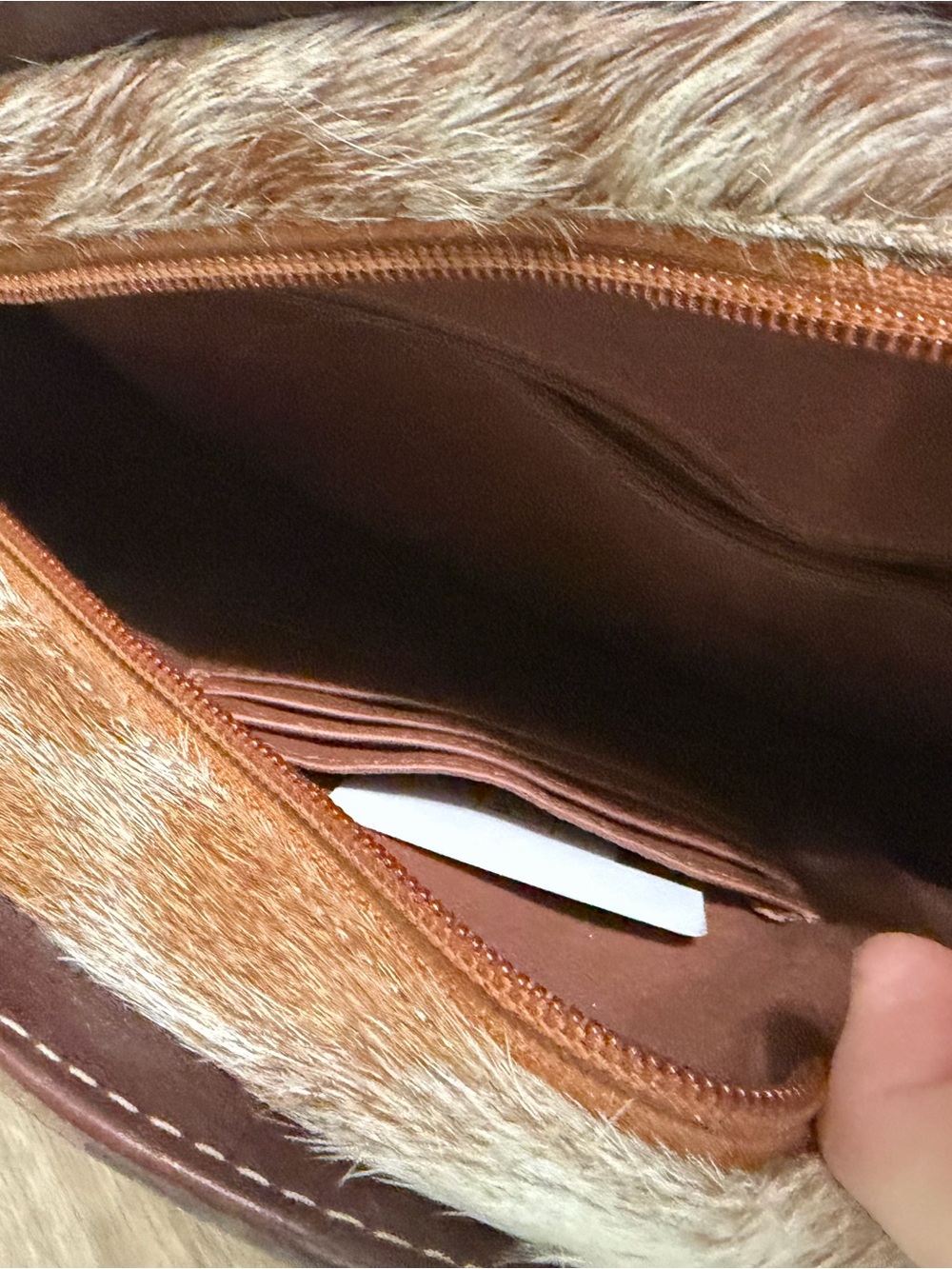 Myra Bag Round Tooled Leather Crossbody in Brown and White - Picture 5 of 6